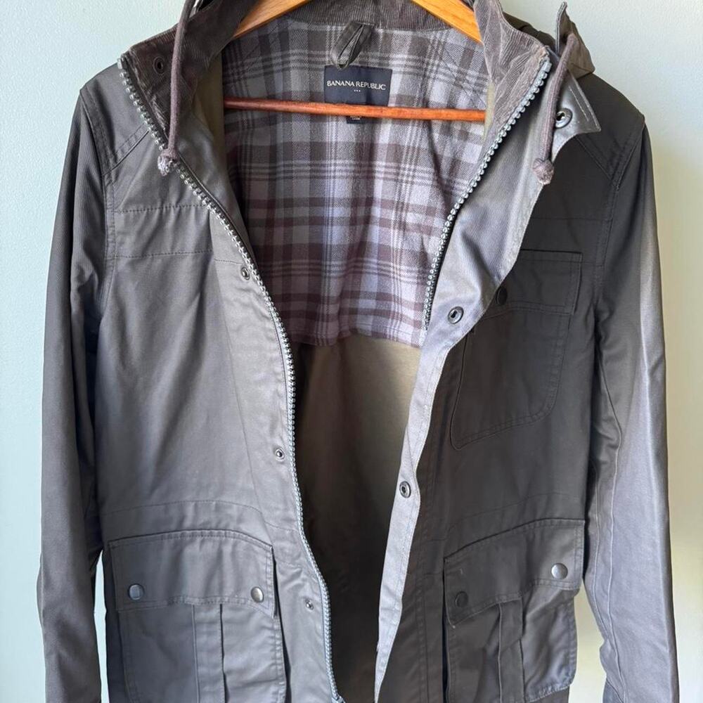 Men’s M Dark Green Banana Republic Coated Field Chore Utility Jacket Coat Hooded